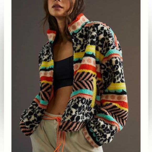 Anthropologie Jackets & Blazers - NEW Maeve Anthropologie Lively Abstract Sherpa Jacket XS